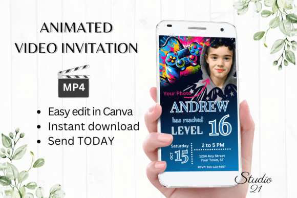 Level Up Your Party: The Gamer 16 Digital Invitation