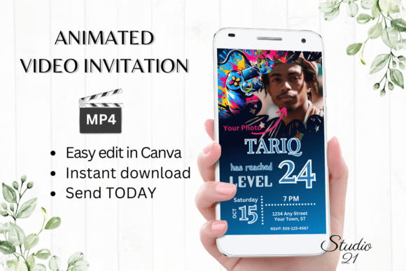 Video Game Birthday Invite: The Gamer 24 Digital Template